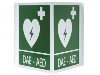 CARTELLO SEGNALATORE DAE/AED DOPPIO IN ALLUMINIO 34x36 cm per defibrillatori